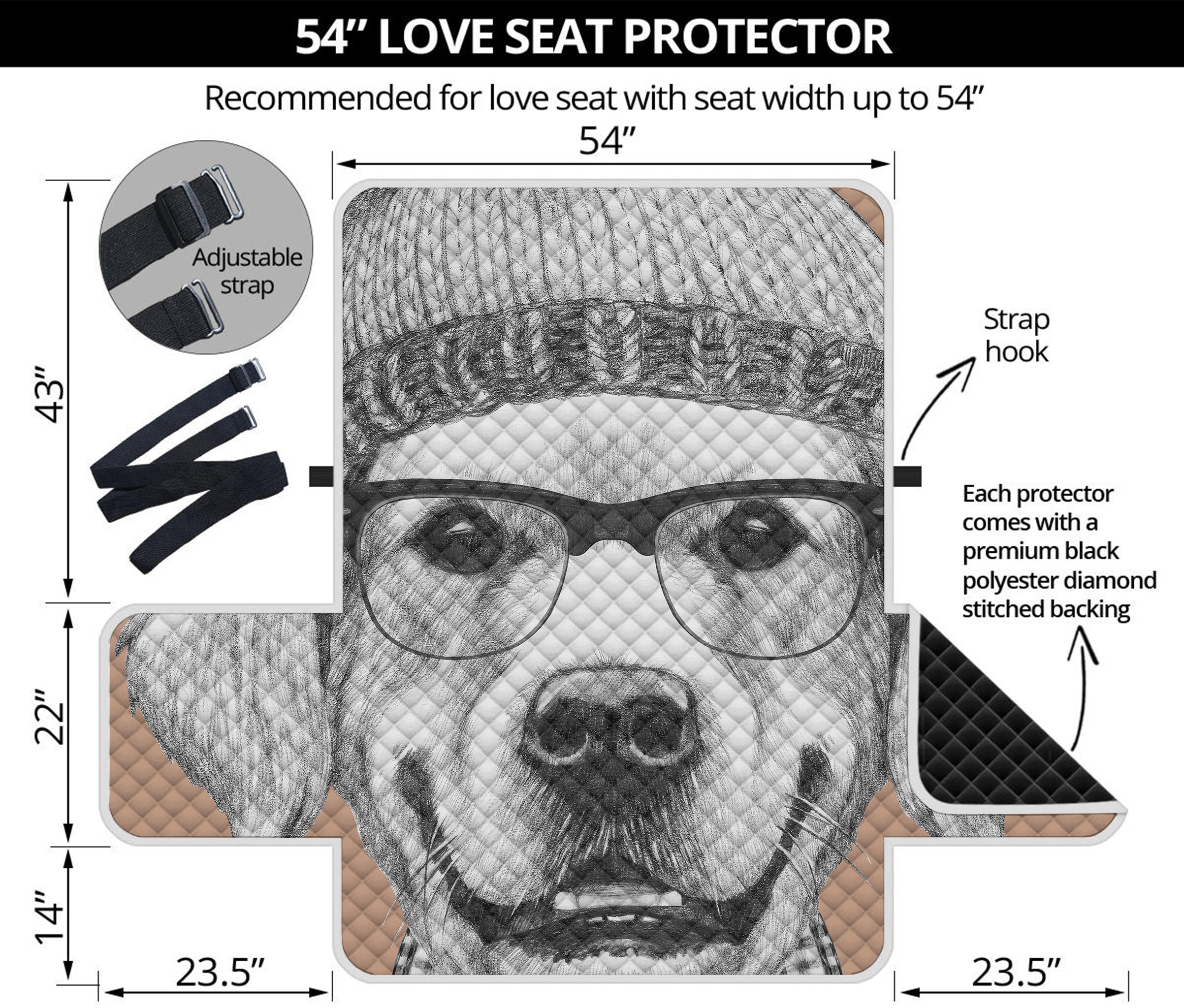 Hipster Golden Retriever Print Loveseat Protector