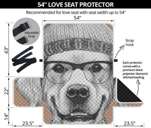 Hipster Golden Retriever Print Loveseat Protector