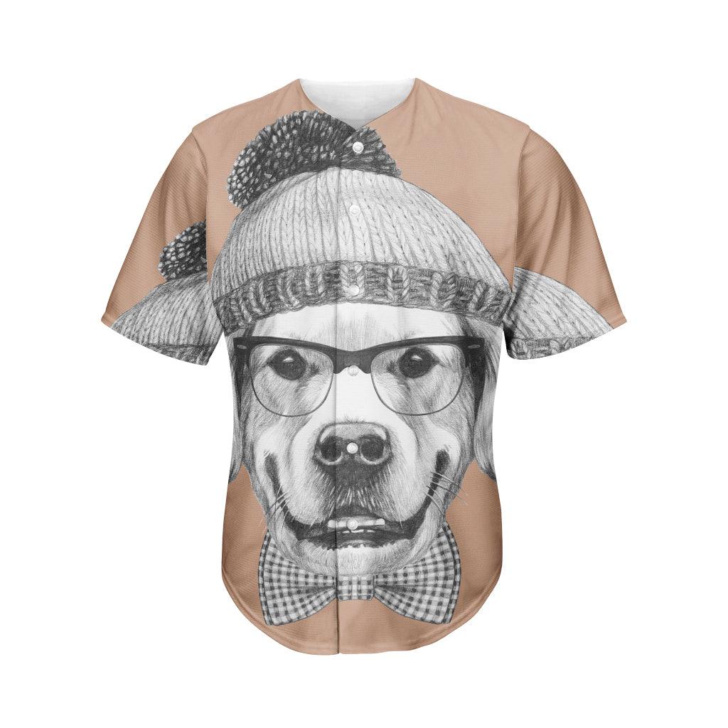 Hipster Golden Retriever Print Men's Baseball Jersey