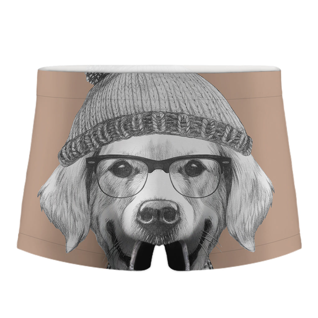 Hipster Golden Retriever Print Men's Boxer Briefs