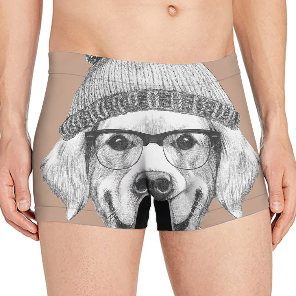 Hipster Golden Retriever Print Men's Boxer Briefs