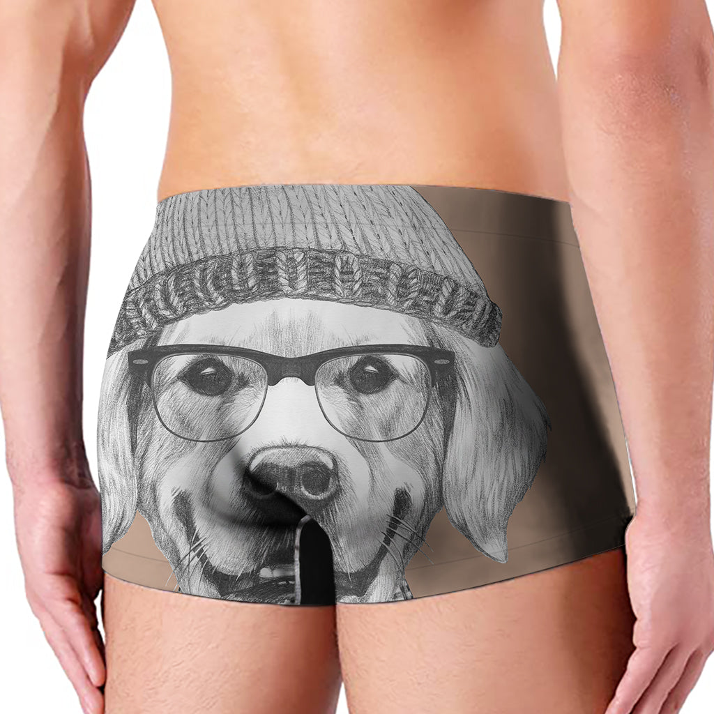 Hipster Golden Retriever Print Men's Boxer Briefs