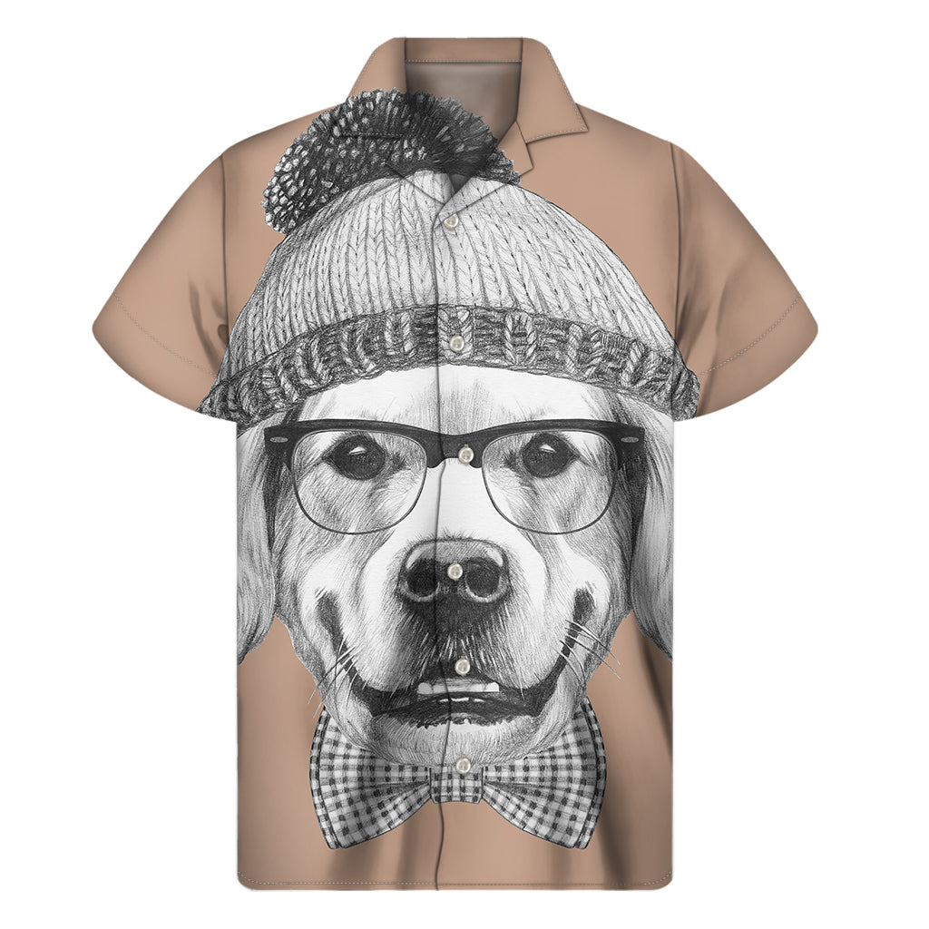 Hipster Golden Retriever Print Men's Short Sleeve Shirt