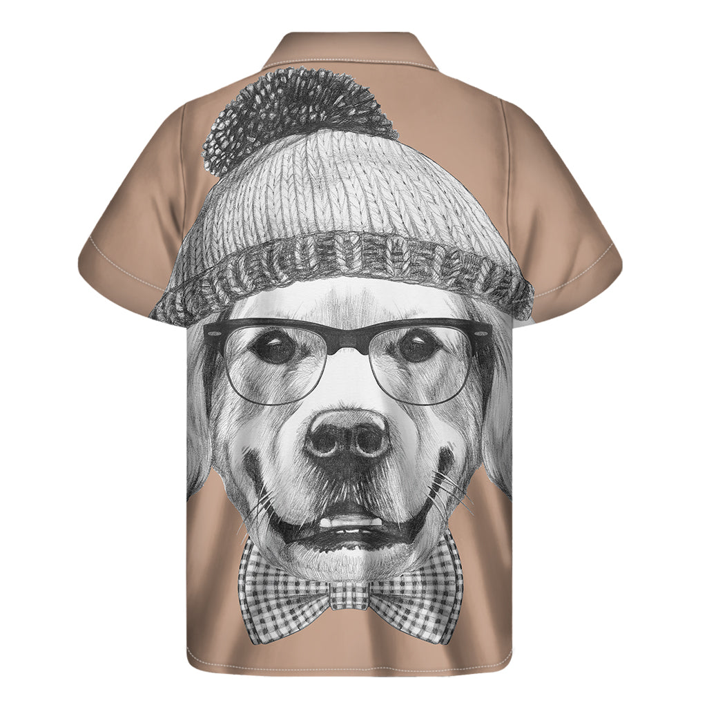 Hipster Golden Retriever Print Men's Short Sleeve Shirt