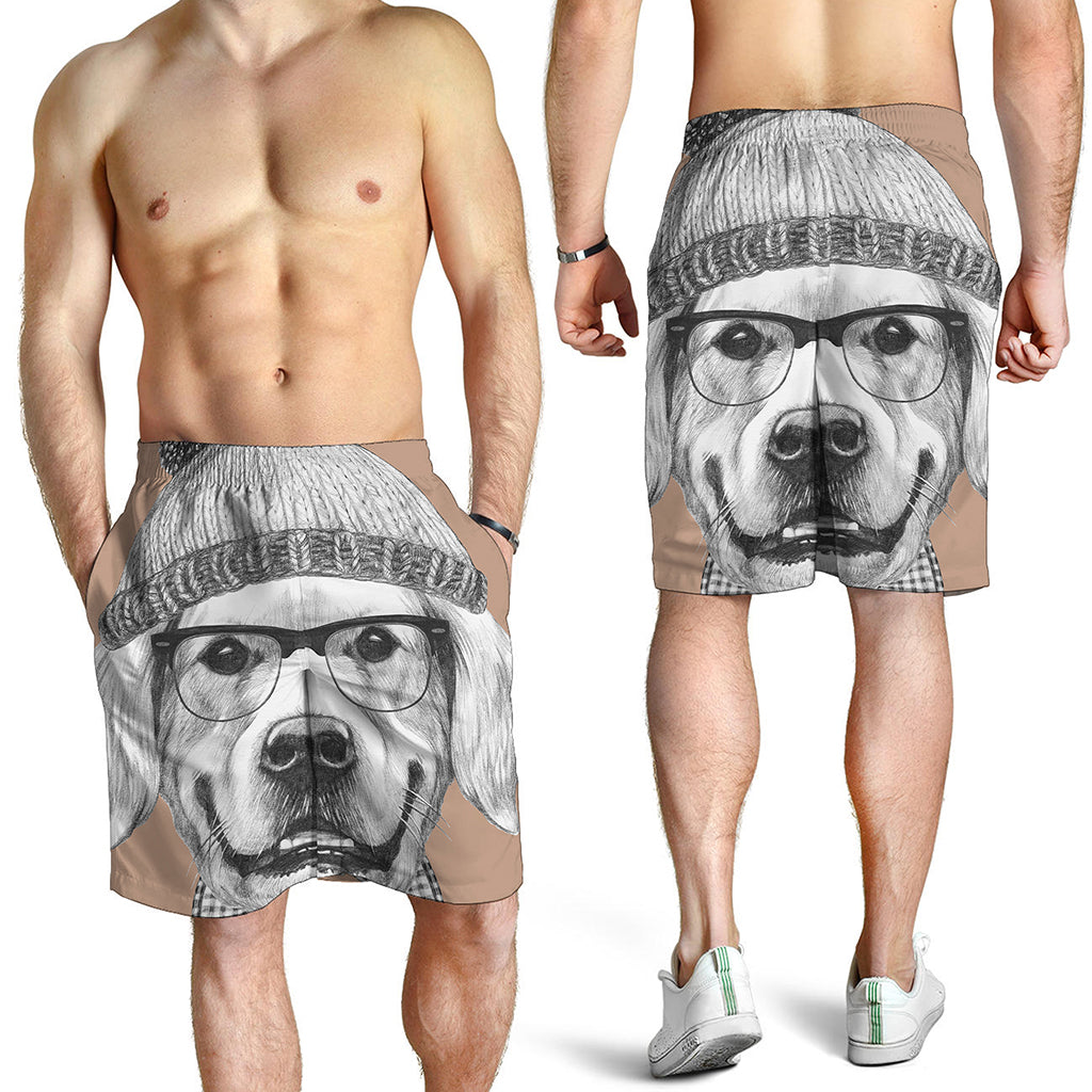 Hipster Golden Retriever Print Men's Shorts