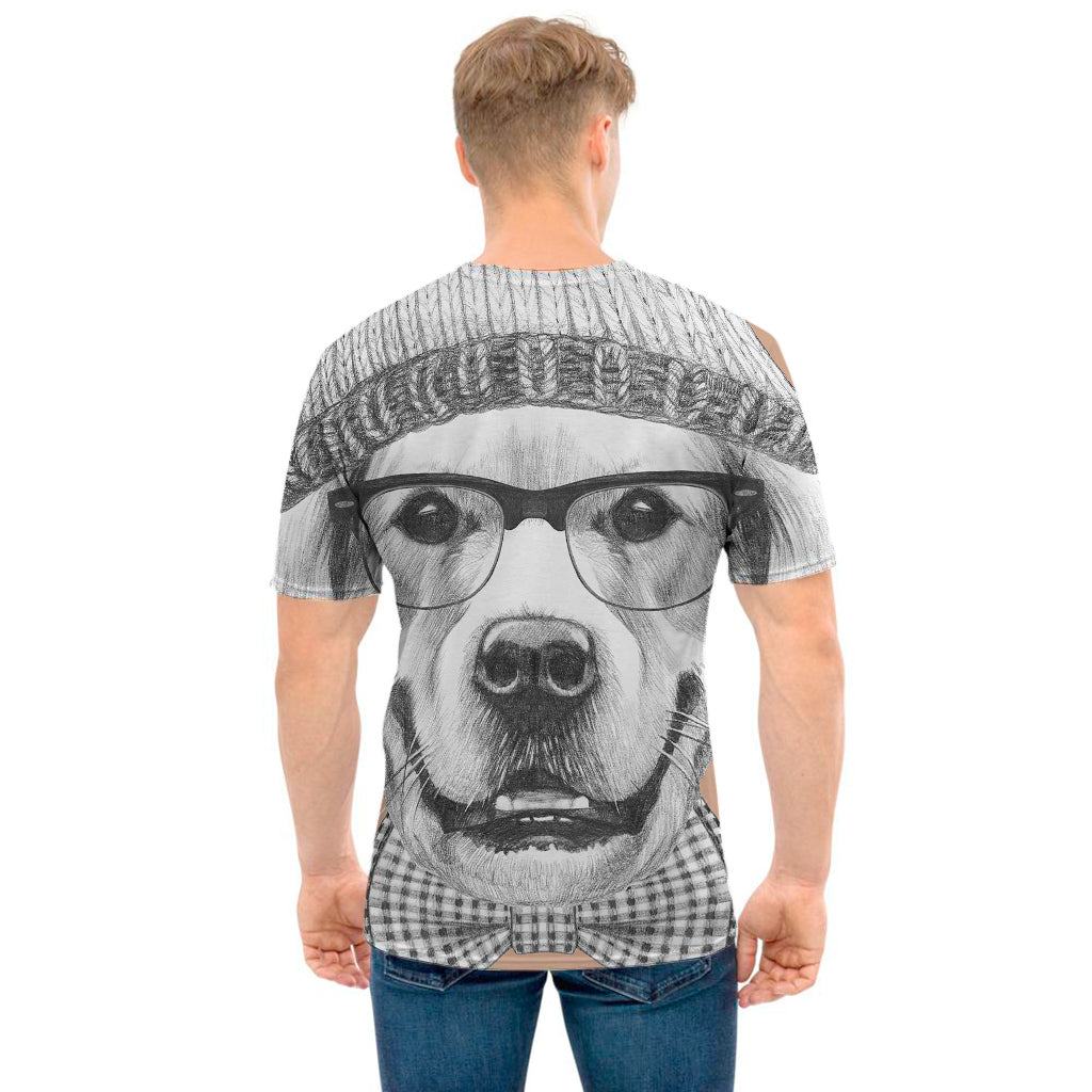 Hipster Golden Retriever Print Men's T-Shirt