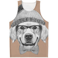 Hipster Golden Retriever Print Men's Tank Top