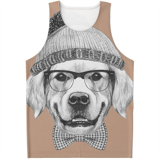 Hipster Golden Retriever Print Men's Tank Top