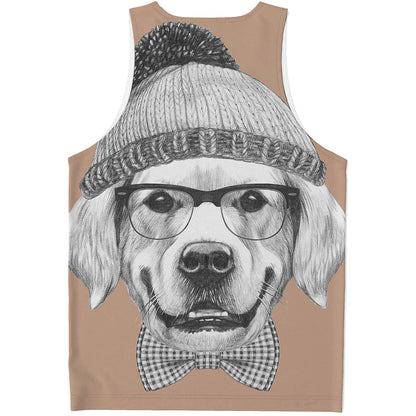 Hipster Golden Retriever Print Men's Tank Top
