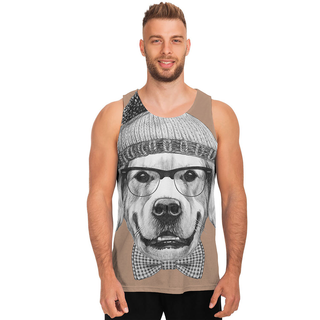 Hipster Golden Retriever Print Men's Tank Top