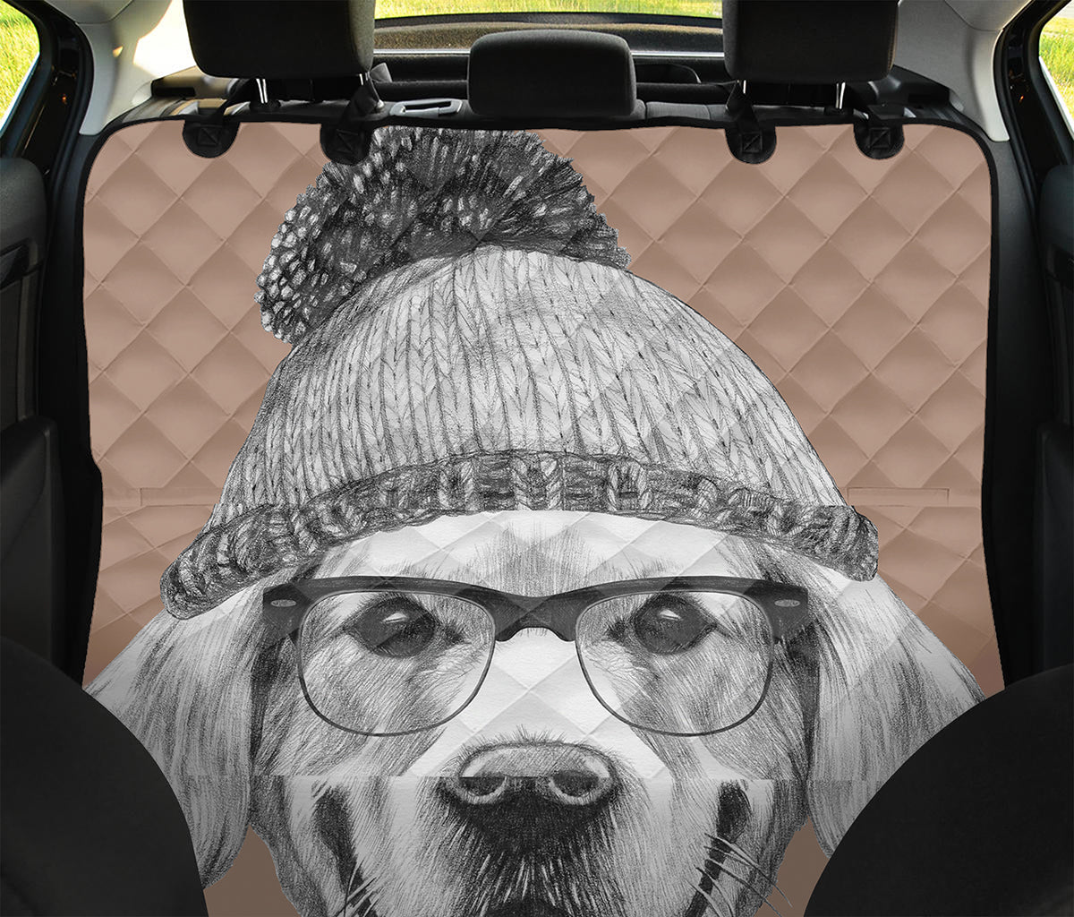 Hipster Golden Retriever Print Pet Car Back Seat Cover