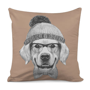 Hipster Golden Retriever Print Pillow Cover