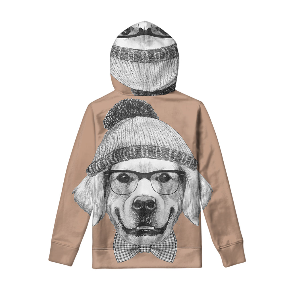 Hipster Golden Retriever Print Pullover Hoodie