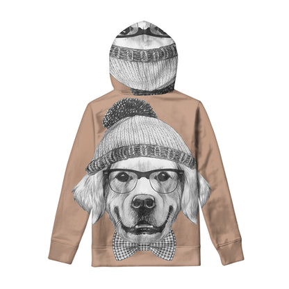 Hipster Golden Retriever Print Pullover Hoodie
