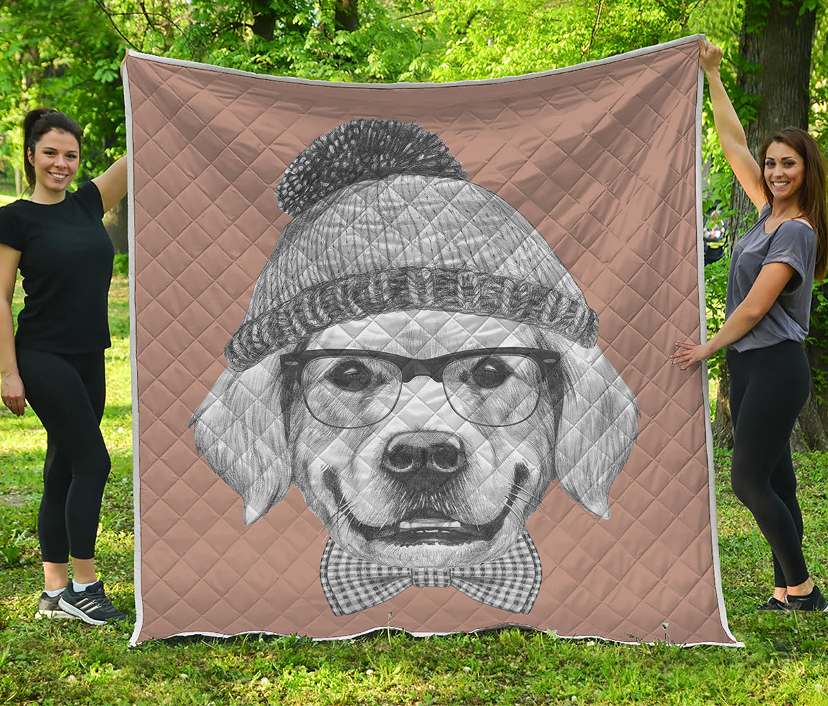 Hipster Golden Retriever Print Quilt