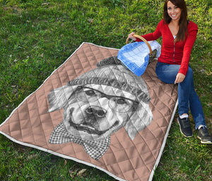 Hipster Golden Retriever Print Quilt