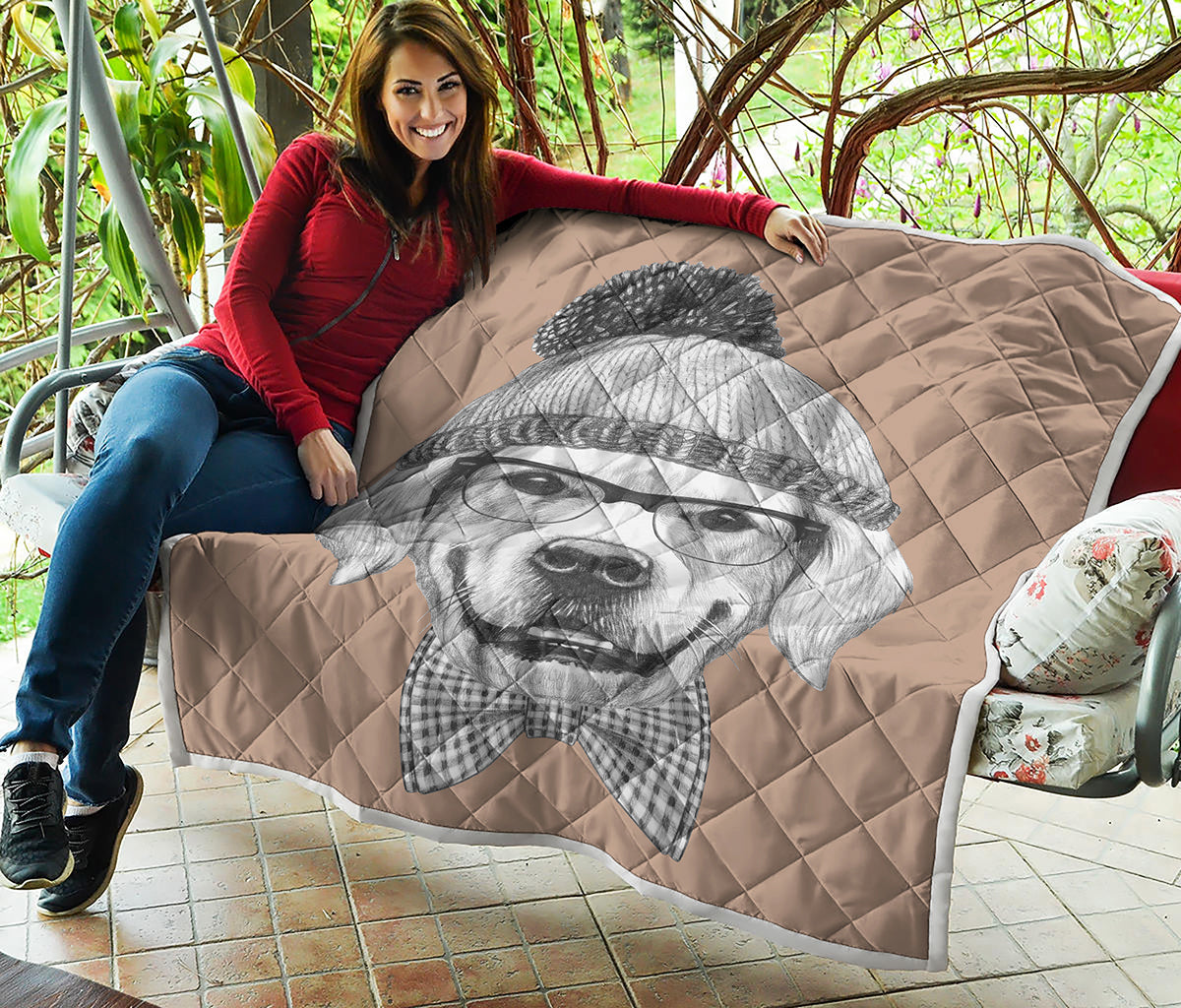 Hipster Golden Retriever Print Quilt