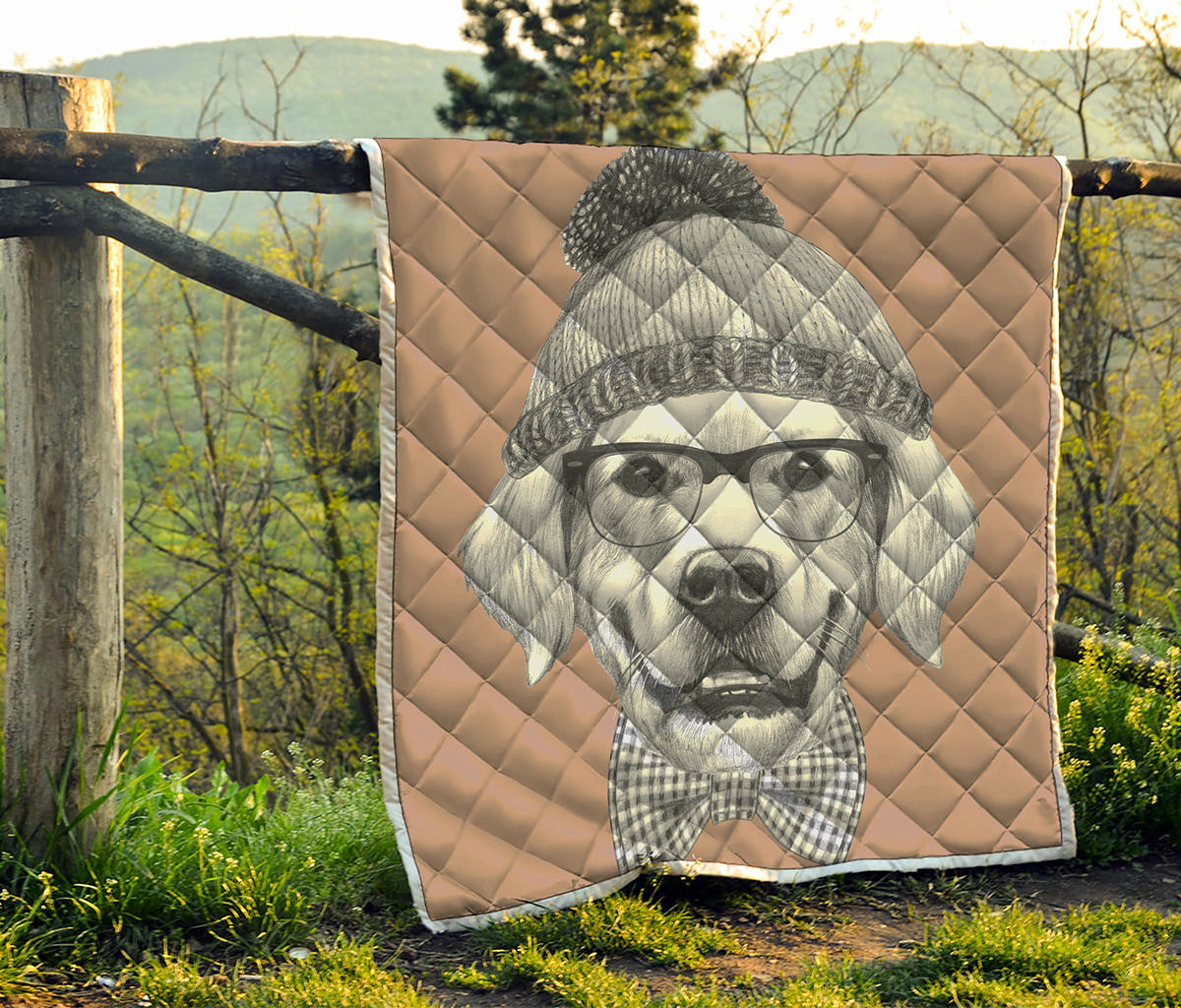 Hipster Golden Retriever Print Quilt