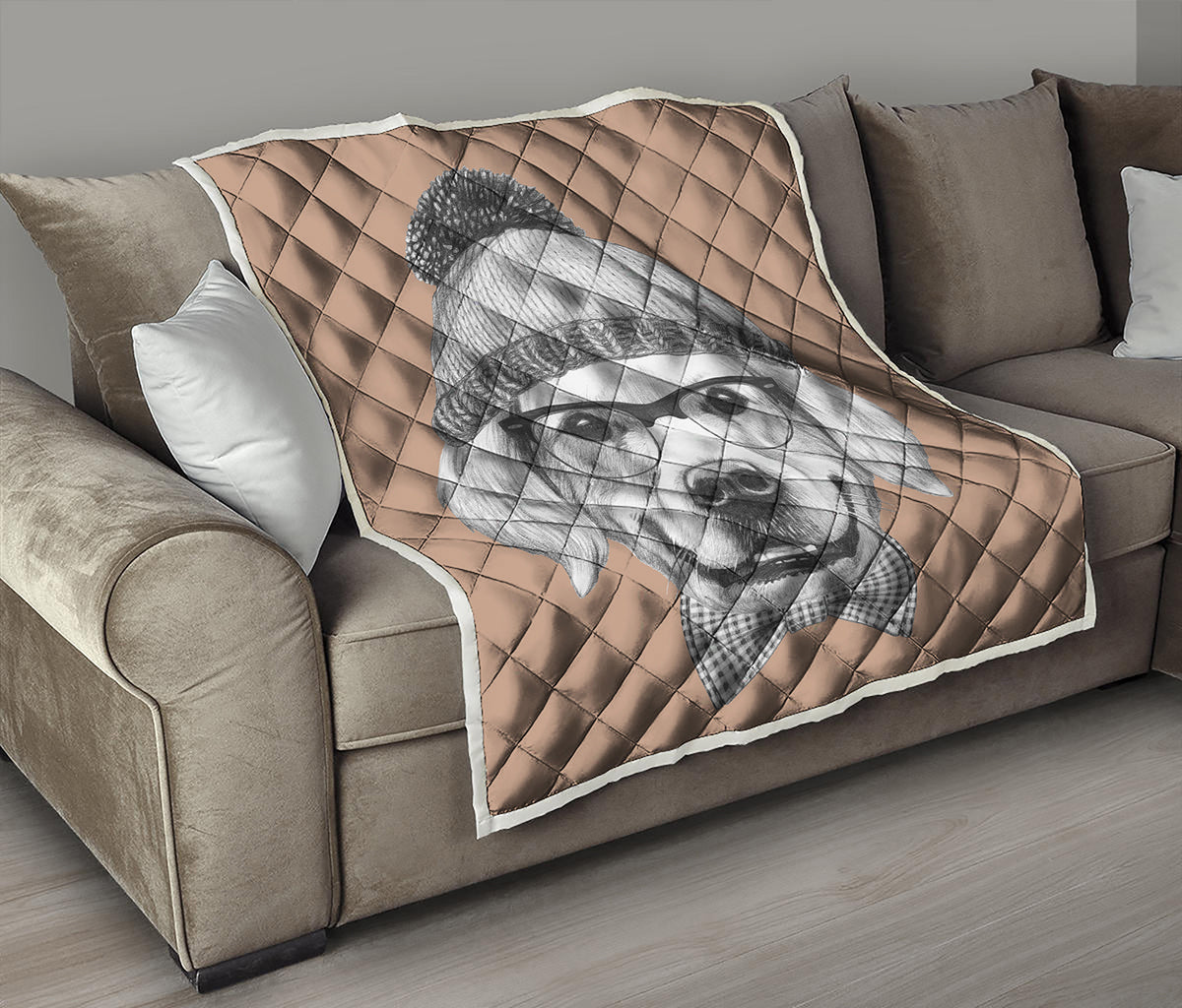 Hipster Golden Retriever Print Quilt