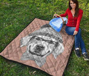 Hipster Golden Retriever Print Quilt