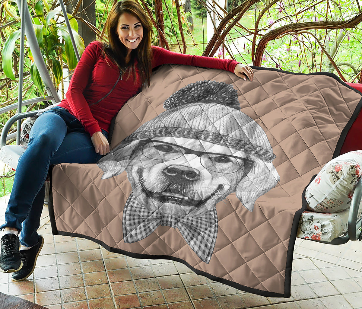 Hipster Golden Retriever Print Quilt