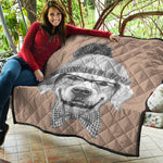 Hipster Golden Retriever Print Quilt