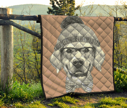 Hipster Golden Retriever Print Quilt