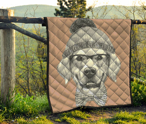 Hipster Golden Retriever Print Quilt