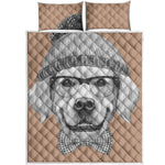 Hipster Golden Retriever Print Quilt Bed Set