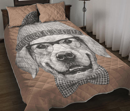 Hipster Golden Retriever Print Quilt Bed Set