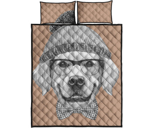 Hipster Golden Retriever Print Quilt Bed Set