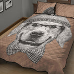 Hipster Golden Retriever Print Quilt Bed Set