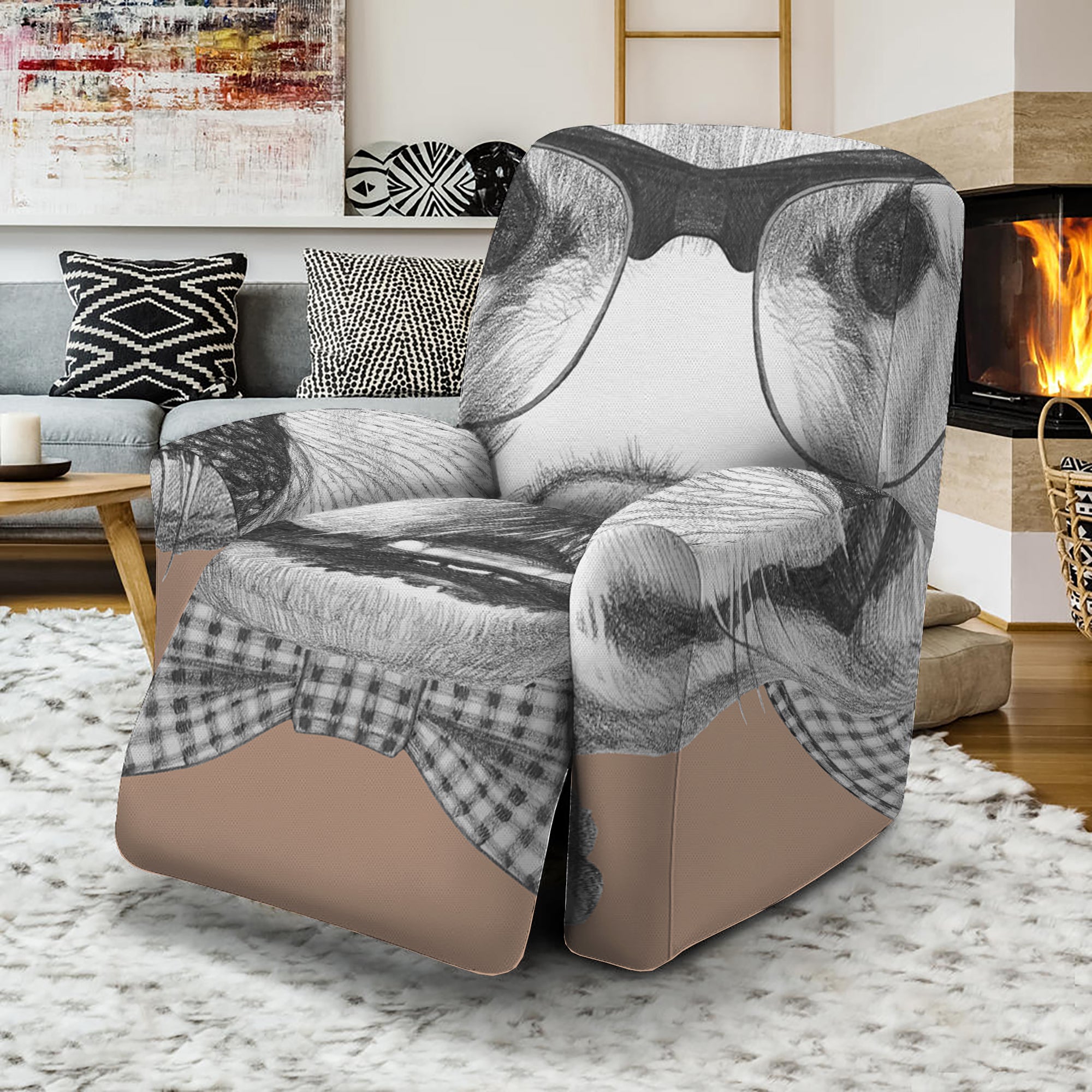 Hipster Golden Retriever Print Recliner Slipcover