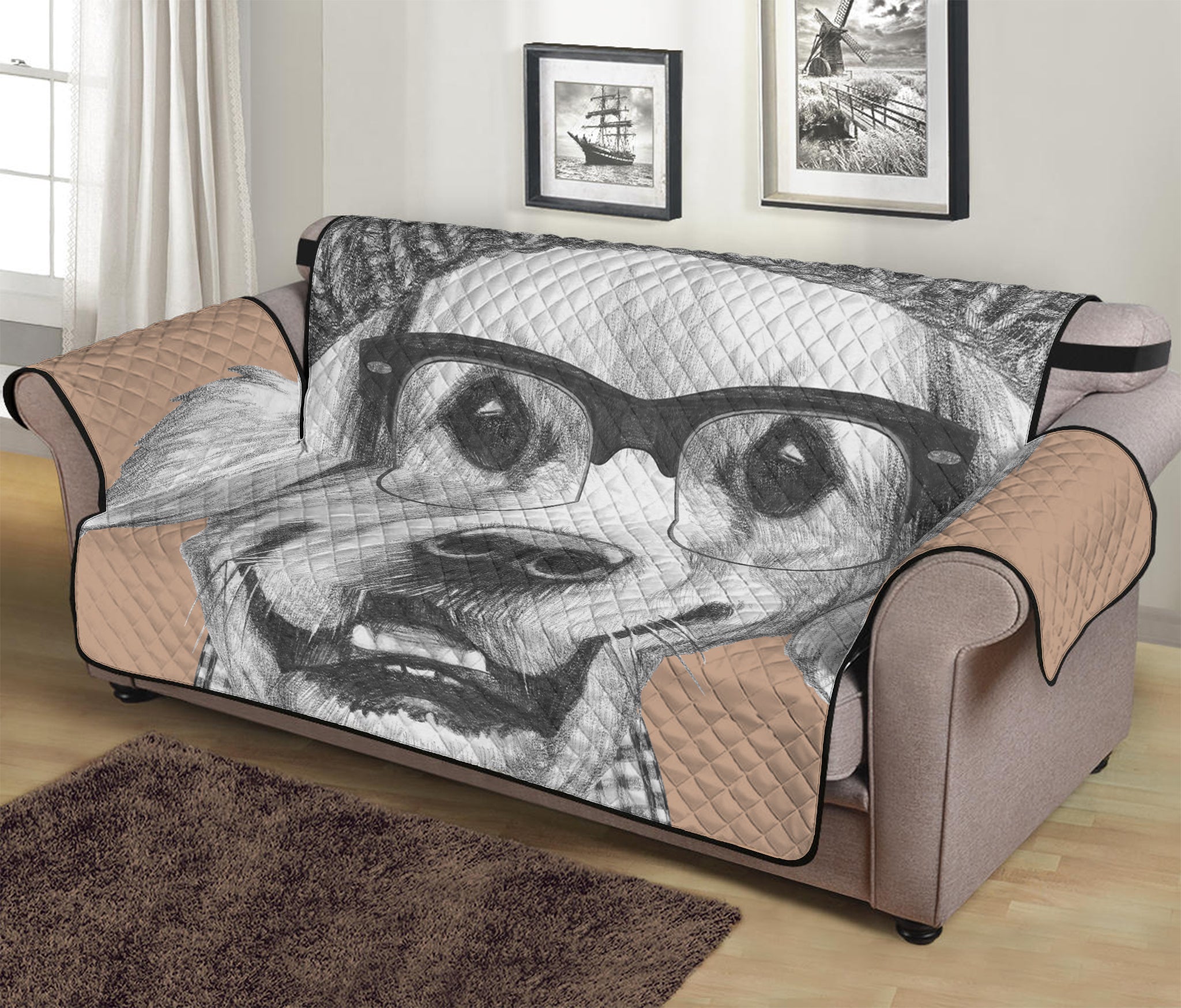 Hipster Golden Retriever Print Sofa Protector