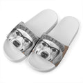 Hipster Golden Retriever Print White Slide Sandals
