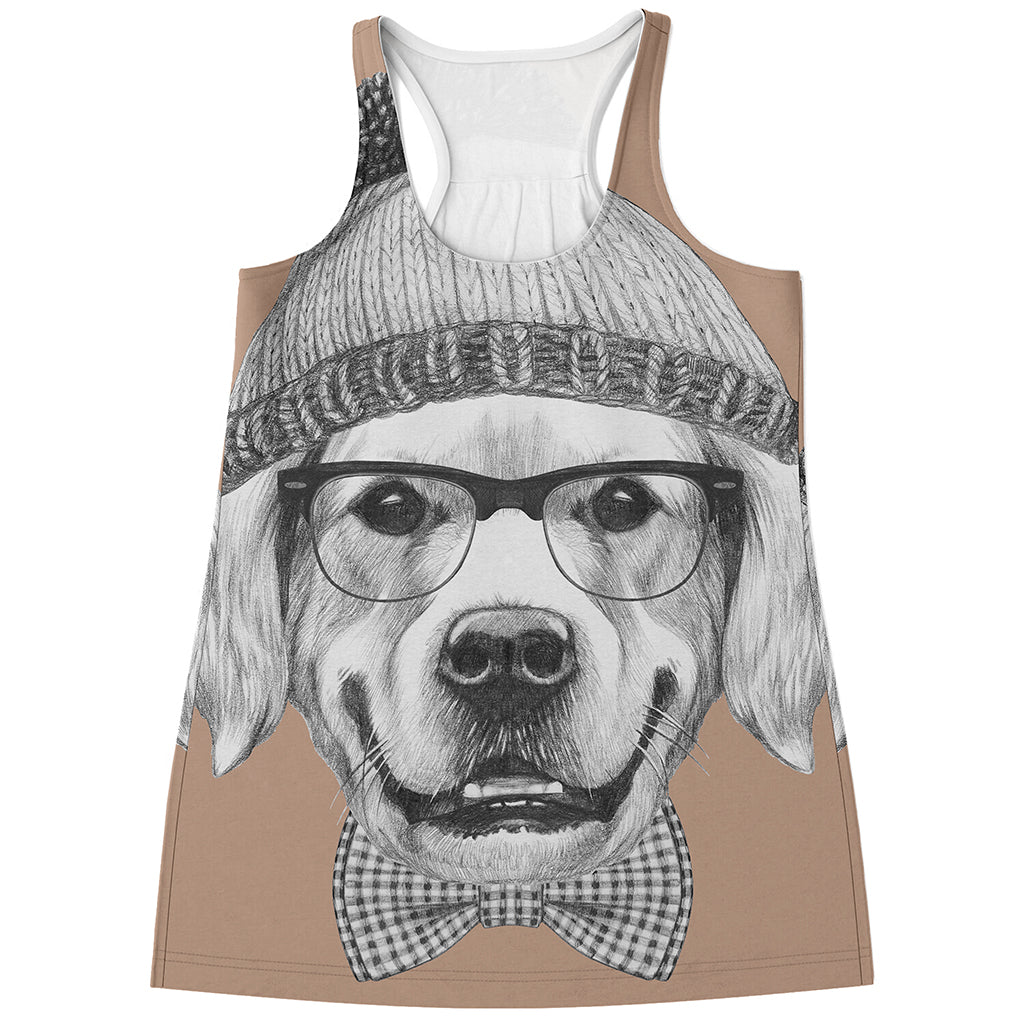 Hipster Golden Retriever Print Women's Racerback Tank Top