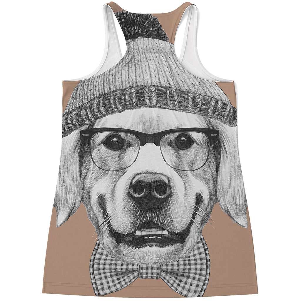 Hipster Golden Retriever Print Women's Racerback Tank Top