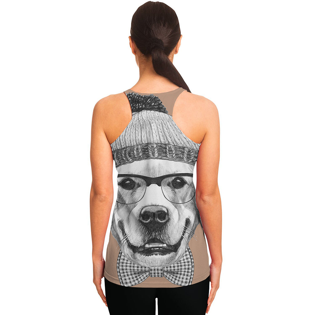 Hipster Golden Retriever Print Women's Racerback Tank Top