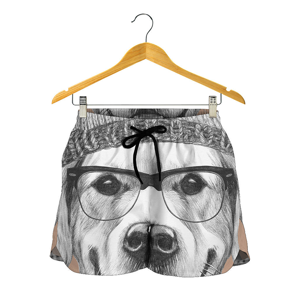 Hipster Golden Retriever Print Women's Shorts