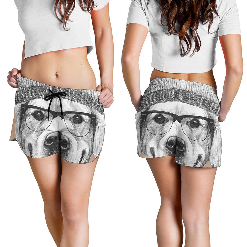 Hipster Golden Retriever Print Women's Shorts