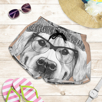 Hipster Golden Retriever Print Women's Shorts
