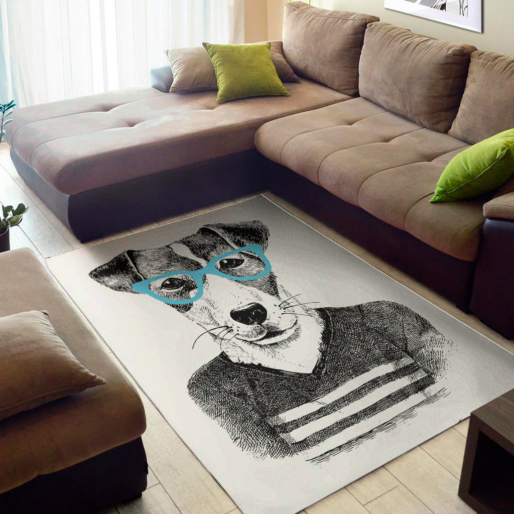 Hipster Jack Russell Terrier Print Area Rug