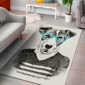 Hipster Jack Russell Terrier Print Area Rug