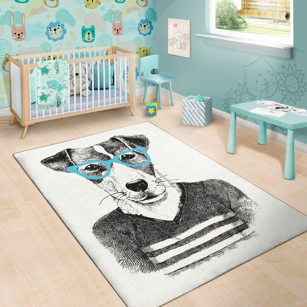 Hipster Jack Russell Terrier Print Area Rug