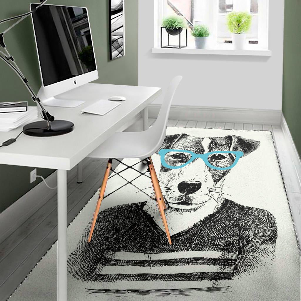 Hipster Jack Russell Terrier Print Area Rug