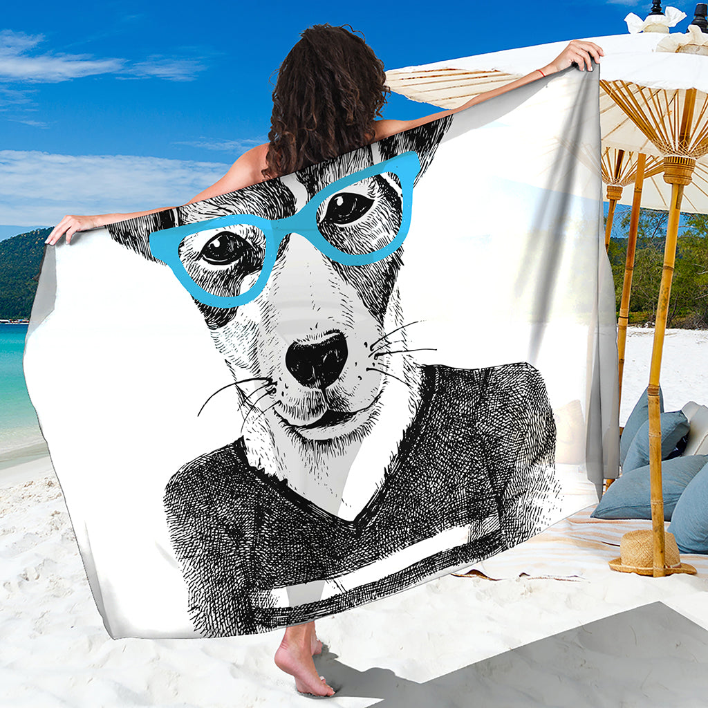 Hipster Jack Russell Terrier Print Beach Sarong Wrap