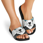 Hipster Jack Russell Terrier Print Black Slide Sandals