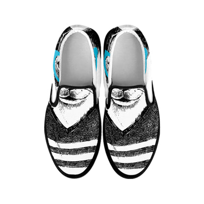 Hipster Jack Russell Terrier Print Black Slip On Shoes