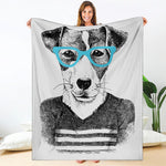 Hipster Jack Russell Terrier Print Blanket