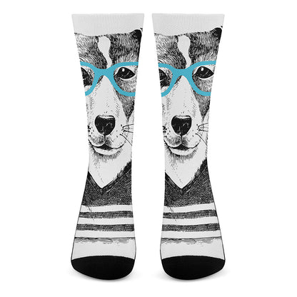 Hipster Jack Russell Terrier Print Crew Socks